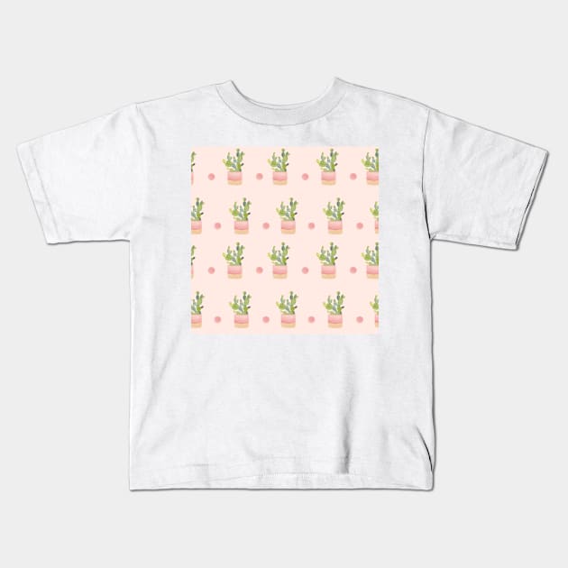 Cactus Pattern in Pink | Houseplants | Botanicals | Watercolor Kids T-Shirt by thewhimsicalrepose